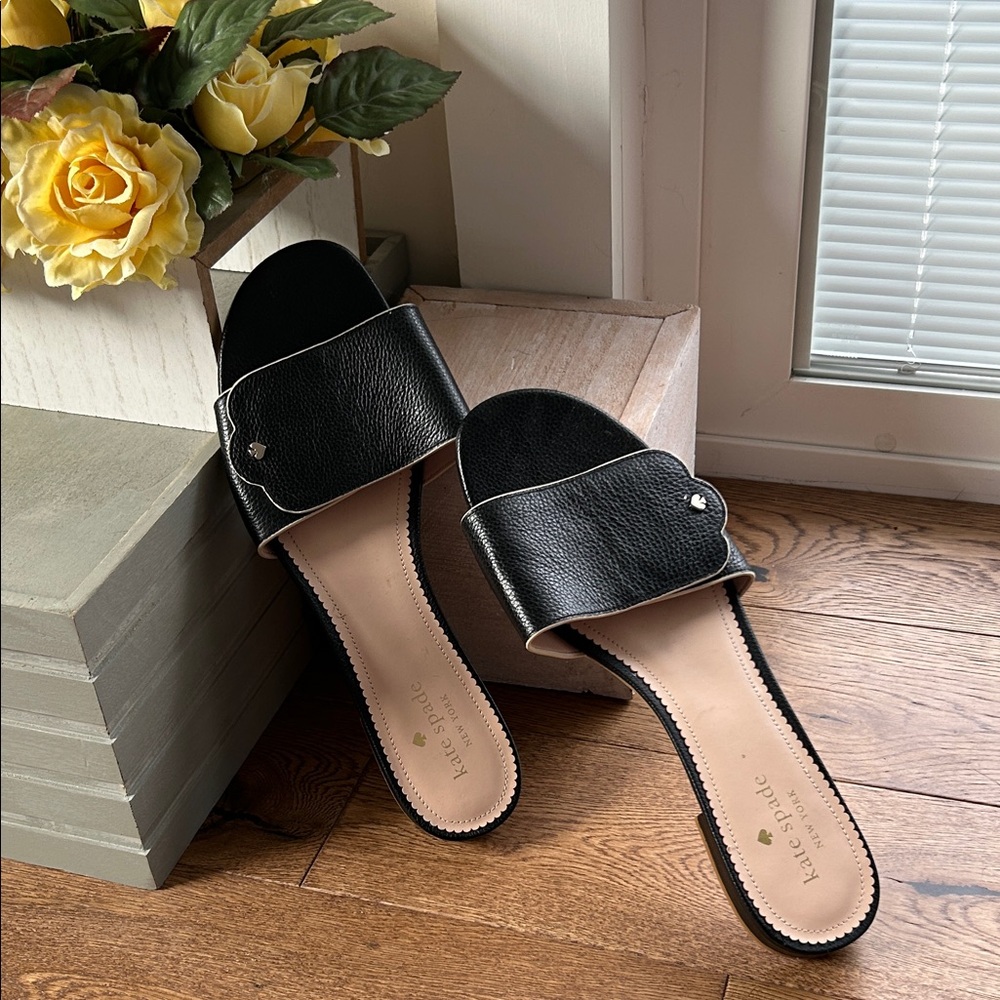 Kate Spade Black Leather Slide Sandals Ginger ladies Sz 11 B 
BRAND NEW!!!